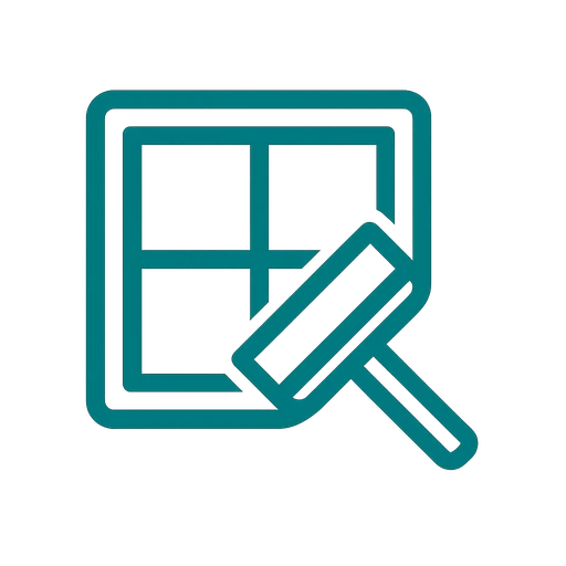 Line icon of a window pane with a repair marker